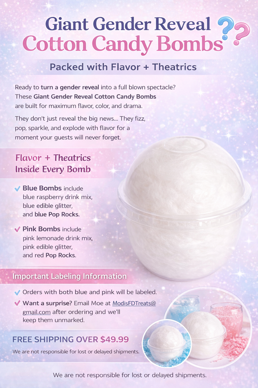 PARENTS PACK GENDER REVEAL GIANT COTTON CANDY FLAVORED DRINK BOMB - 2 PACK